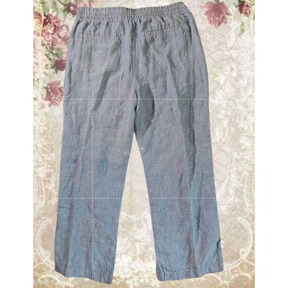 Athleta Womens 12 Linen Wide Elastic Waist/Drawstring Blue Crop Lounge Pant - Picture 4 of 8